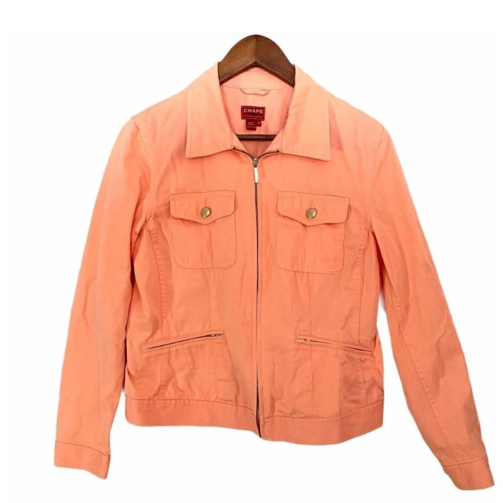 Chaps Orange Cream Full Zip Up Stretch Pockets Jean Jacket Size Medium